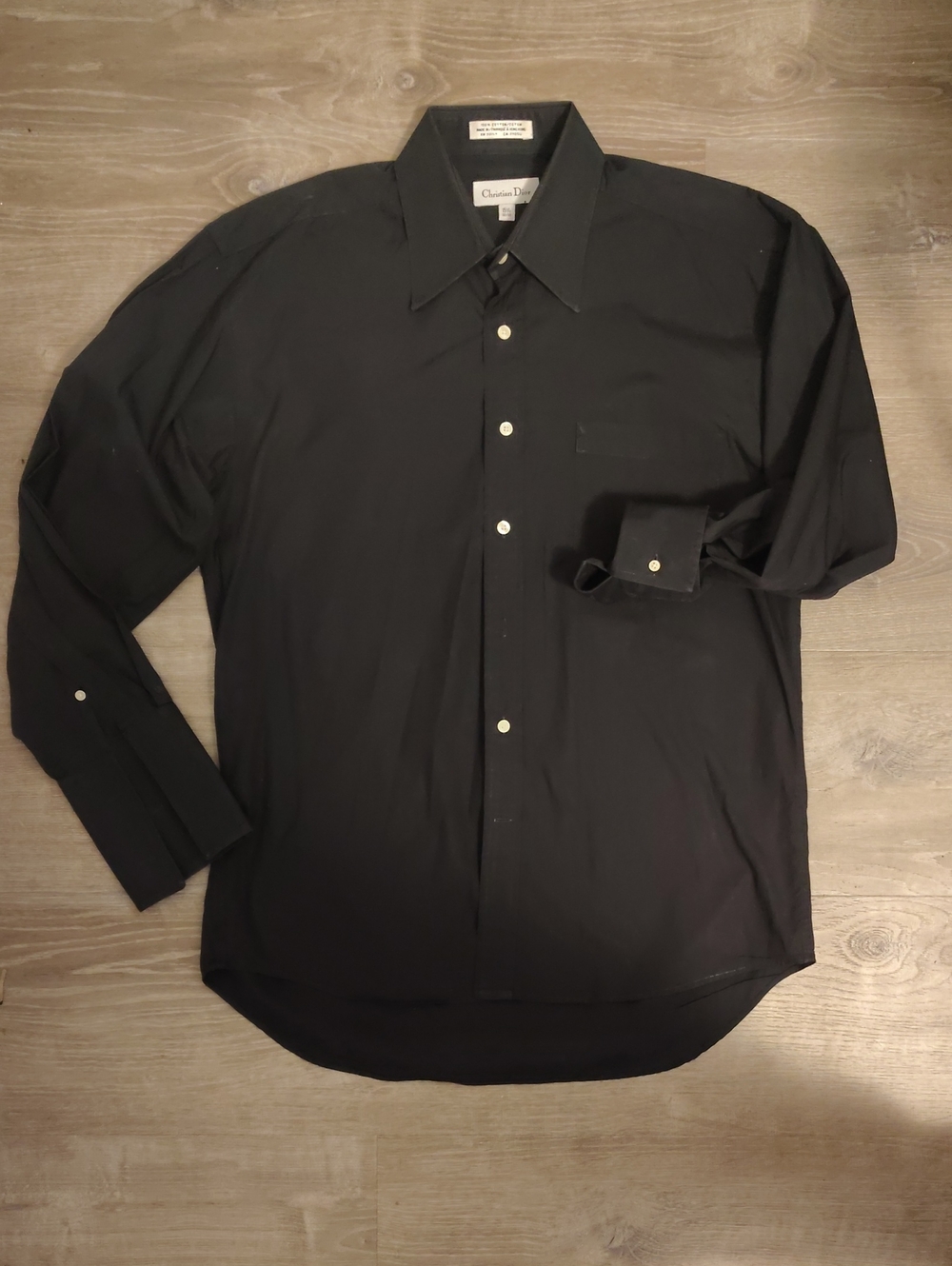 Christian Dior Vintage 100% Cotton Black Men's Dress Shirt with Contrast Buttons